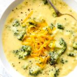 Broccoli Cheddar Soup Recipe in bowl foodiecrush.com #soup #broccoli #cheddar #soup