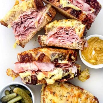Croque Monsieur sandwich with ham and gruyere cheese foodiecrush.com