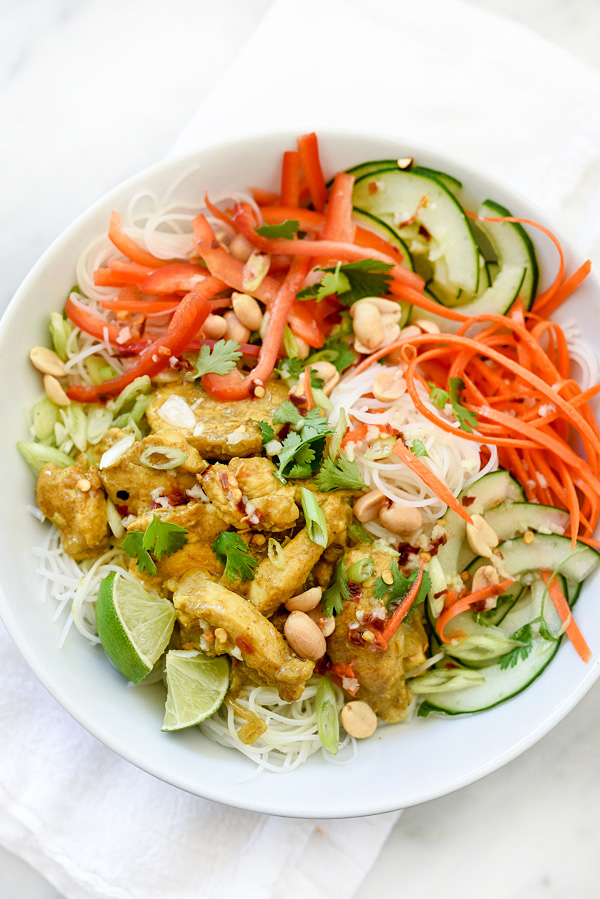 Vietnamese Curry Chicken and Rice Noodle Salad Bowl | foodiecrush.com