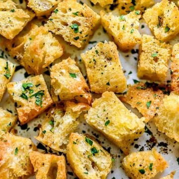 How to Make Homemade Croutons | foodiecrush.com #garlic #homemade #croutons #easy #recipe #frombread