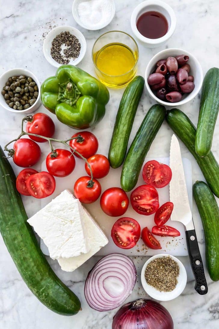 Horiatiki Greek Salad ingredients foodiecrush.com