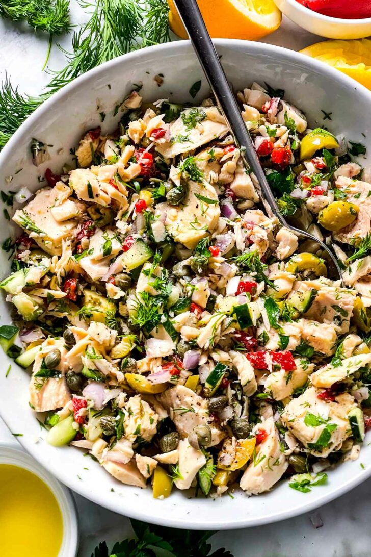 Mediterranean Tuna Salad in a bowl foodiecrush.com