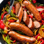 Sausage and Peppers in skillet foodiecrush.com