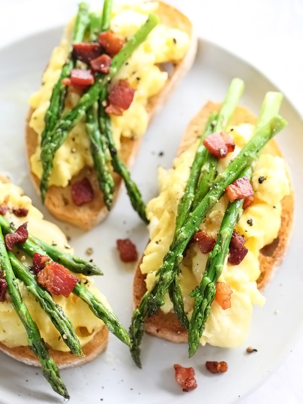 Scrambled Egg and Roasted Asparagus Toasts from foodiecrush.com on foodiecrush.com