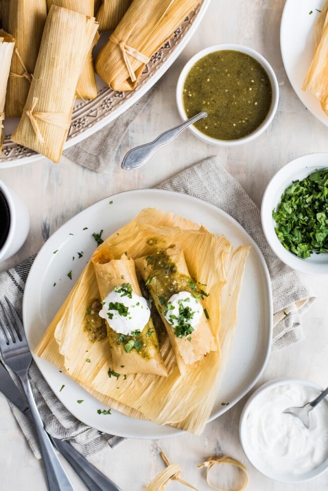 Green Chile and Cheese Vegetarian Tamales from isabeleats.com on foodiecrush.com